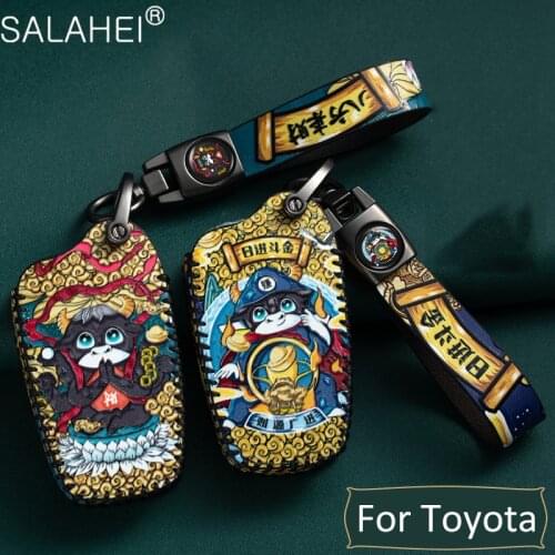 Leather Car Key Case Cover For Toyota Chr Rav4 Auris Avensis Prius Aygo Camry Corolla Land Cruiser 200 Prado Crown Keychain