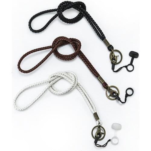 Leather Neck Rope Lanyard For Phone Camera USB Holder ID Pass Card Name Badge Holder Keychain Silicone Antiskid Ring Phone Charm