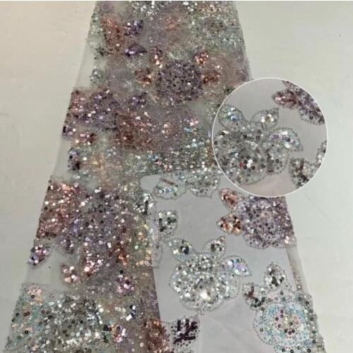 Luxury french net lace fabric embroidered tulle mesh lace fabric SYJ-58887 for bridal dress