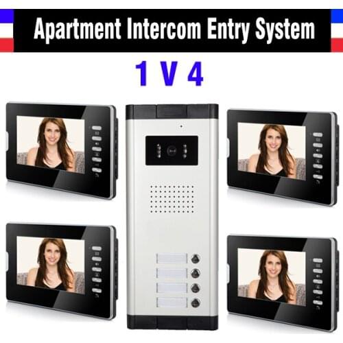 Apartment Intercom System 7 Inch Monitor 4 Units Video Intercom Doorbell Door Phone System Speakerphone intercom Kit for 4 house