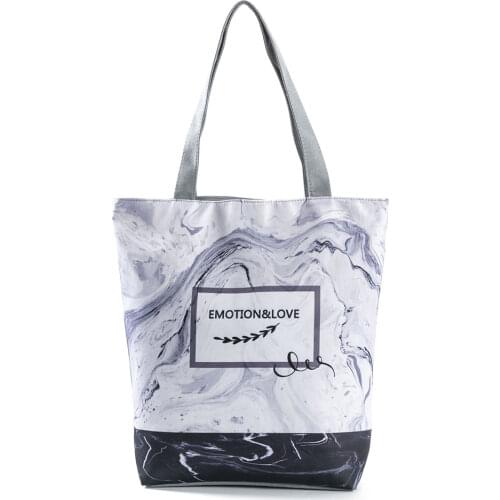 MiyahouseTrendy Letter Design Canvas Beach Bags For Female Marbling Print Shoulder Shopping Handbags High Capacity Wholesale