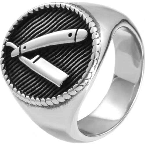 USA Size 7-14 Barber Cut 316L Stainless Steel Jewelry Punk Style Men Boys Fadeless Solid Ring