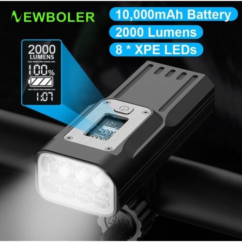 NEWBOLER 10000mA Bike Light Front 2000 Lumen 8 LED Bicycle Lights USB Rechargeable Rainproof Cycling Flashlight Bike Accessories