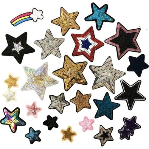 New Love Glitter Gold Black Star Patch Sequined Patches Iron on Stickers for Bags Coats Jeans Hats Sewing Garments Badge