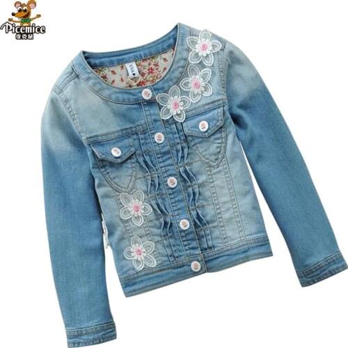Girls Clothes 2020 Fashion Girls Coat Spring Children Jackets Long Sleeves Denim Flowers Pattern Jacket Coat