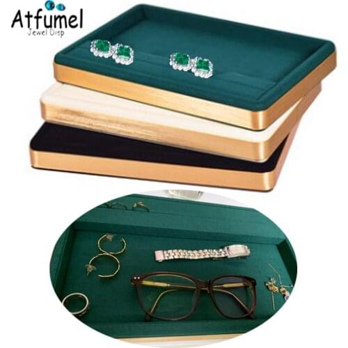 Microfiber Necklace Jewelry Display Tray Metal Frame Removable Ring Bar Watch Glass Bracelet Jewelry Showcase Ring Storage Box