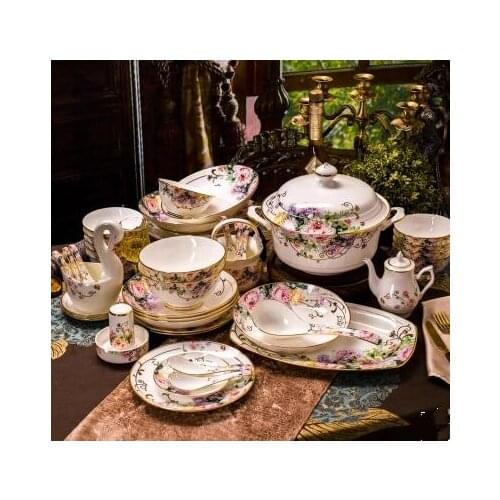 Bone china tableware European ceramic dishes set household housewarming wedding gift dishes