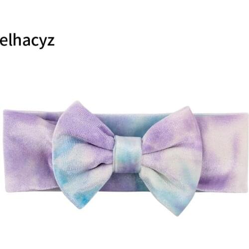1PC Tie-dyed Colors Infantile Girls 4'' Soft Velvet Headbands Spring Headband Kids Big Hair Bow Children Party Hair Accessories
