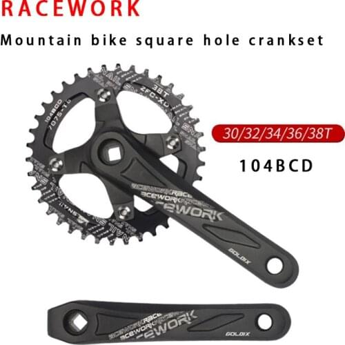 RACEWORK MTB Bicycle Crankset 104 BCD 170mm Square hole Crank 30/32/34/36/38T Chainring For Bike Parts