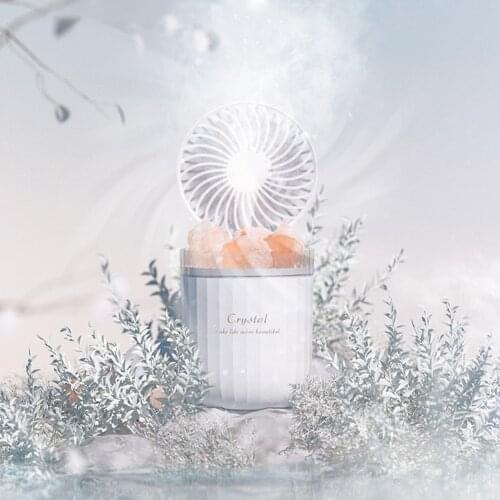 Portable USB Air Humidifier Crystal Salt Stone Aromatherapy Lamp Aroma Diffuser Adjustable Wind Speed Fan for Home Office Travel
