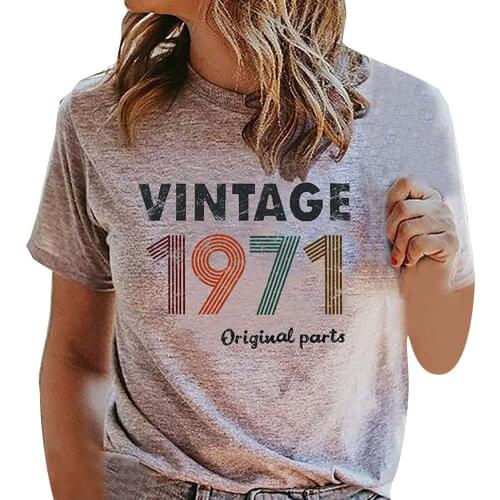 Vintage Letters Print Parts T-shirt Women 50 Years Old Tshirt Made In 1971 T-shirt Women Retro 50th Birthday Gift Tee #T1P