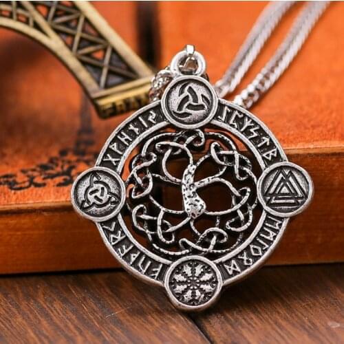 Vintage Odins Yggdrasil Tree Pendant Necklace Viking Rune Amulet Wicca Necklace