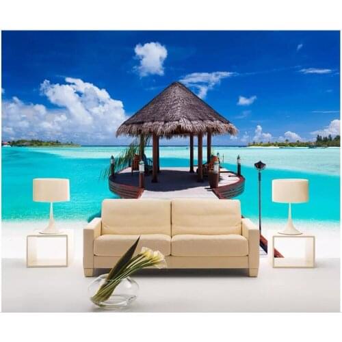 WDBH Custom photo 3d wallpaper Beach seaside pavilion living room home decor painting 3d wall mural wallpaper for walls 3 d