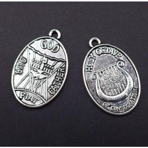 WKOUD 10pcs Silver Plated Metal Oval Sacred Music Charm Religious Necklace Bracelet DIY Metal Jewelry Handmade Accessories