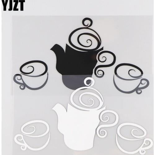 YJZT 15.6×8.4CM Kettle And Cup Personalized Design Car Exterior Decoration Sticker Creative Vinyl Decal Black/Silver 20D-0130