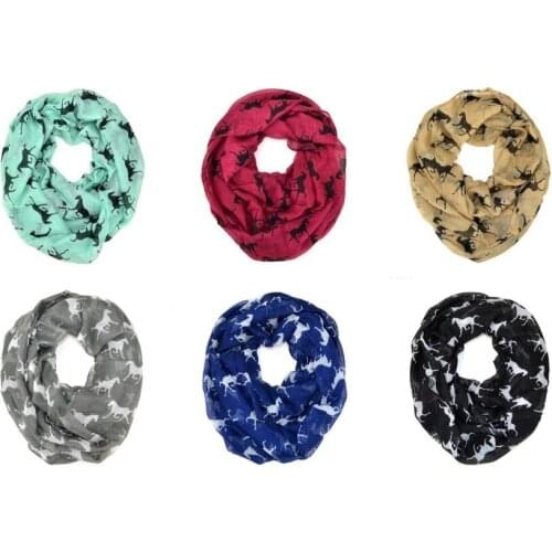 Western Horse Animal Print Block Circle Loop Wrap Infinity Scarf Cowboy Ranch