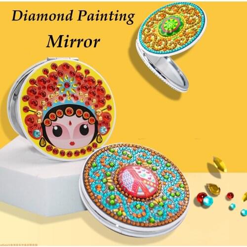 DIY Special Shaped Diamond Painting Makeup Mirror Mandala Diamond Embroidery Cross Stitch Foldable Women Mini Makeup Mirrors