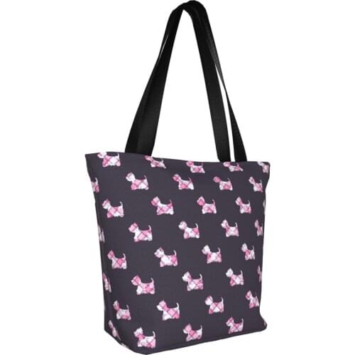 Oxford Cloth Lady Westie Big Handbag Cartoon Westie Pattern Print Shoulder Purse Women Large Capacity Beach Vacation Totes Bag