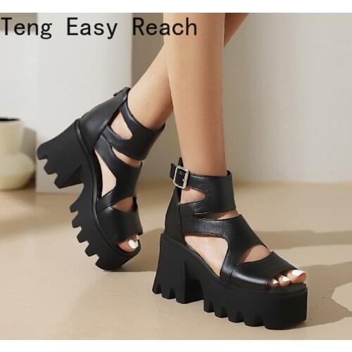 Women Platform Sandals Thick Bottom Ankle Strap Sandals High Heels Open Toe Black Gothic Shoes 2021 New Arrival Summer