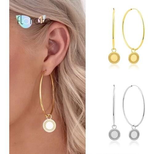 925 silver needle Exaggeration Big Circle Hoop Earrings For Women Statement Gold Silver Coin Pendant Earrings Party Jewelry