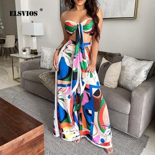 Sexy V Neck Off Shoulder Lace Two Piece Set New Summer Loose Casual High Waist Pants Suit Women Floral Print Elegant 2 Piece Set