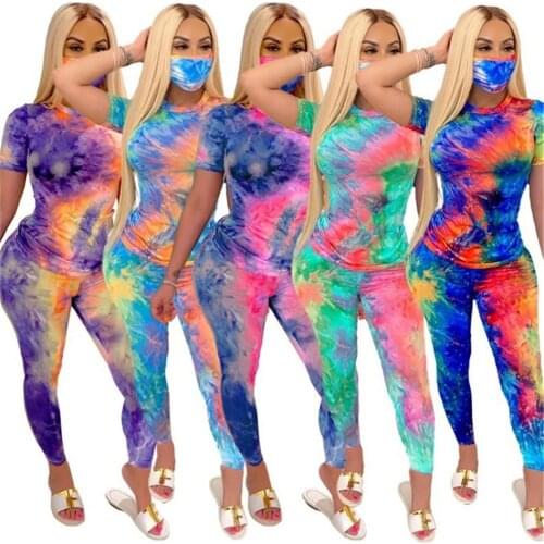 Two Piece Set Tracksuit Women 2 Piece Set Female Tie Dyeing Top And Leggings Sportswear Suit Summer Clothes Ropa De Mujer