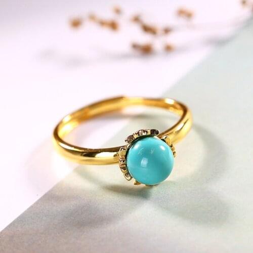 2018 Promotion Sale Women Anel Feminino S925 Sterling Gilded Natural Turquoise Mosaic Ladys High-end Open Ring Wholesale