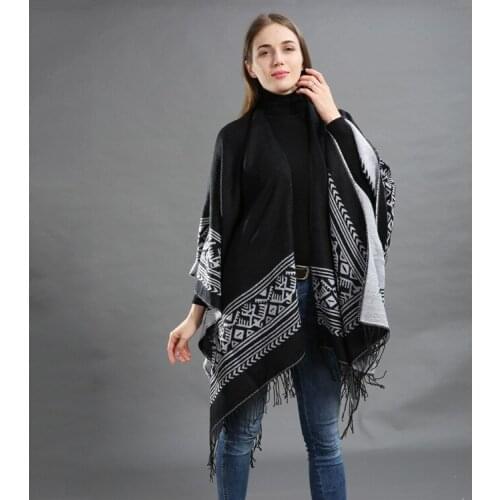 Oversize Winter Fashion Women Knitted Poncho Tassel Thick Sweaters Cardigan Casual Scarf Batwing Sleeve Jumper Poncho And Capes