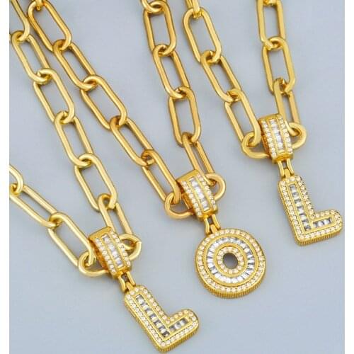 Gold Curb Link Chain Initial Letter Necklace For Women Chunky Thick A-Z Alphabet Pendant Necklace Hip Hop Punk Jewelry nkes02