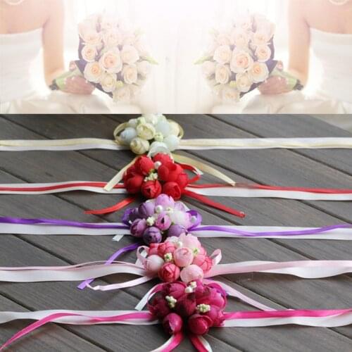 1pcs Exquisite Imitation Flowers Prom Wrist Corsage Flower Bracelet Decorative Bride Bouquet Wedding Party Car DIY Decorations