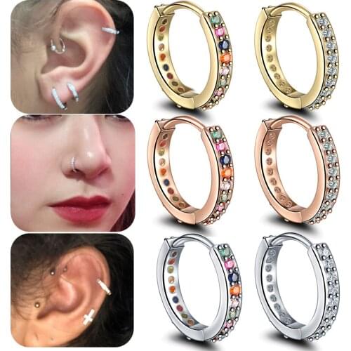 1PC Copper Septum Clicker Hoop Ring Nose Labret CZ Hoop Ear Tragus Cartilage Daith Helix Earring Stud Piercing Nariz Jewelry