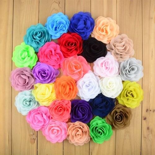 100pcs/lot 28 Color U Pick Large 3" Silky Chiffon Fabric Rose Flowers DIY Girls Shoes Garment Boutique Hair Accessories FH28
