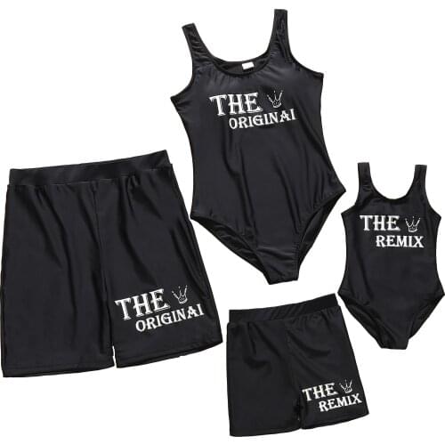 2021 Black Family Matching Swimwear Mom Daughter Bikini Set Father Son Beach Shorts Baby Boys Girls Swimsuit