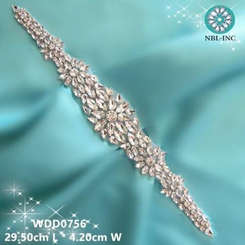 30PCS )Wholesale bridal hand beaded sewing crystal rhinestone appliques iron on for wedding dresses belt sash WDD0756