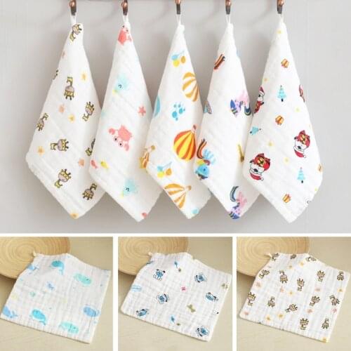 5Pcs 6 Layers Muslin Cotton Baby Washcloth Cartoon Printed Newborn Face Towel Bibs Soft Absorbent Wipes Handkerchief 69HE