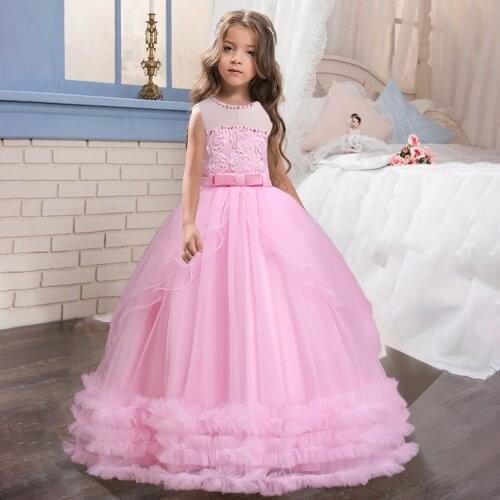 White Flower Girl Dresses For Wedding Tulle Lace Long Birthday Party Wedding Princess Dress Children Costume Kids Clothes 8 12 Y