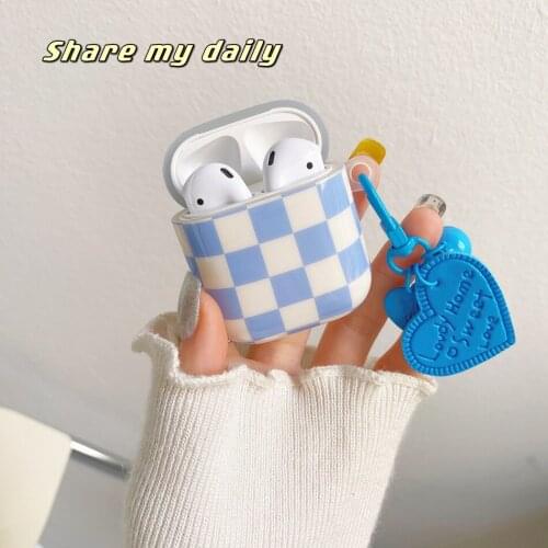 For Apple AirPods 1/2/3 Case Cute love heart Checkerboard Earphone Case Cute Splicing Candy Soft IMD Protect Cover AirPods Pro