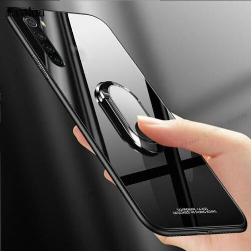 For Redmi Note 8 2021 Case Soft Frame Hard Tempered Glass Back Cover For Redmi Note 8 Pro 8T Magnetic Stand Holder Lanyard Case