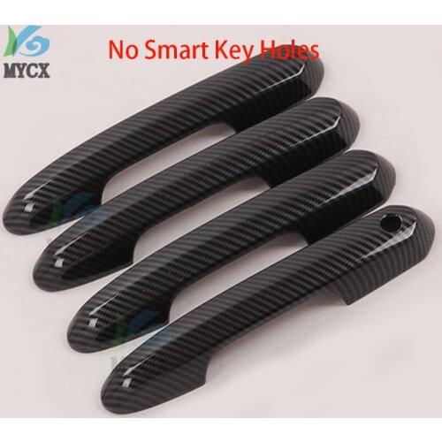 For Toyota Rav4 Rav 4 2019-2021 Carbon Fiber Color Door Handle Cover ABS Decoration Protector Chrome Trim With 2 Smart Set