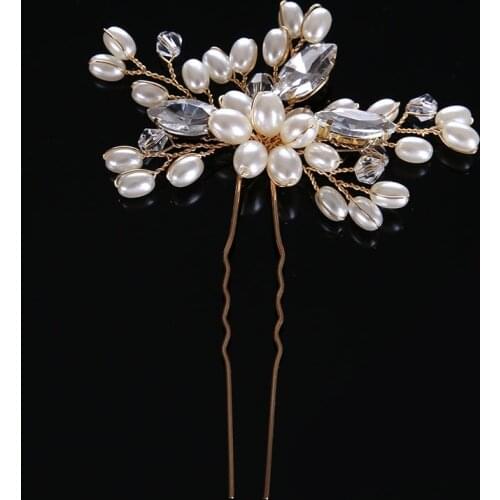 GETNOIVAS Pearl Crystal Rhinestone Hair Sticks Hair Pins Women Headpiece Hair Jewelry Tiaras de Noiva Wedding Hair Accessories