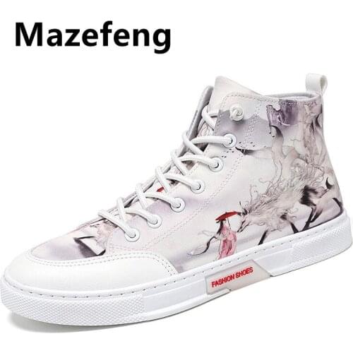 Mazefeng Print Mens Anime Shoes Sneakers Autumn Winter PU Leather Classic High Top Men Vulcanized Shoes Casual Mens Boots Male