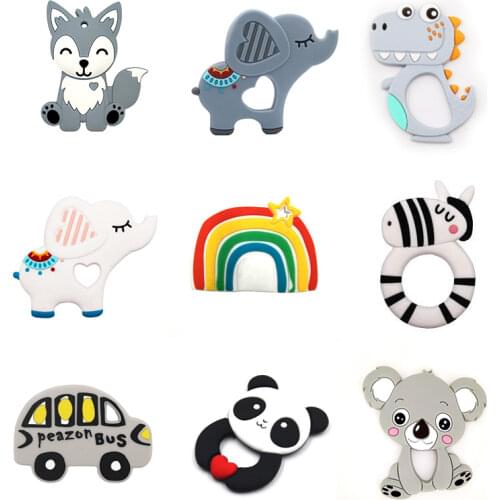 Koala Silicone Cartoon Animals Dinosaur Baby Teether Food Grade Baby Teething Necklace Rodents DIY Pacifier Clip Baby Products