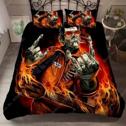3D Printed Skull Bedding Set King Size Zombie Duvet cover and Pillowcase Bedding Luxury Home Textiles for Halloween Decoration