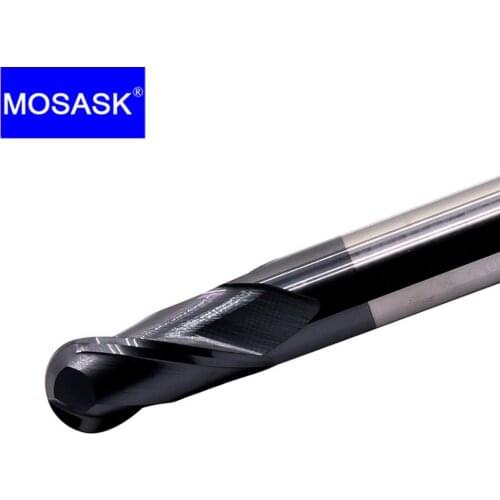 MOSASK 1PC 2 Flute CNC Lathe Machining Cutting Tool Bits Tungsten Steel Ball HRC45 Carbide 8 10 12 mm End Milling Cutter