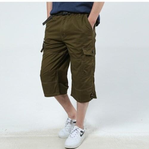 Summer Mens Cargo Shorts Combat Plus Big Size Capris 4XL 5XL Man Long Army Green Baggy Short Male Army Green Dark Green