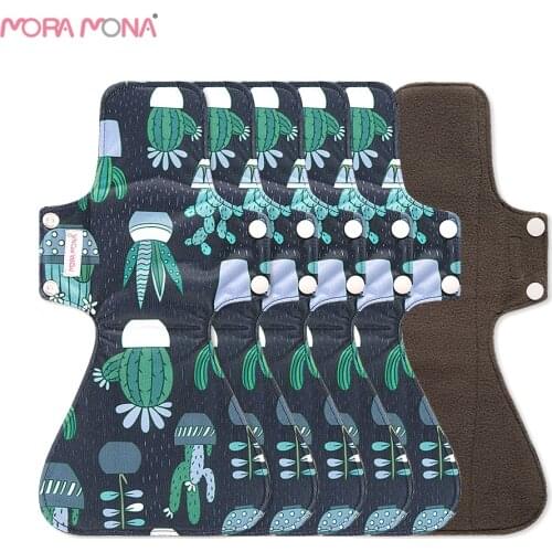 Mora Mona 5Pcs/Set Large Heavy Flow Menstrual Pads For Mama Reusable Hygiene Napkin Health Hygiene Bamboo Charcoal Cloth Pads