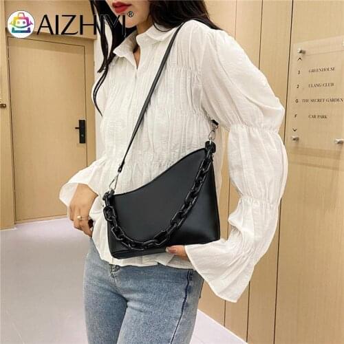 Fashion Women Pure Color PU Leather Chain Shoulder Underarm Bag Casual Ladies Handbags Small Purse