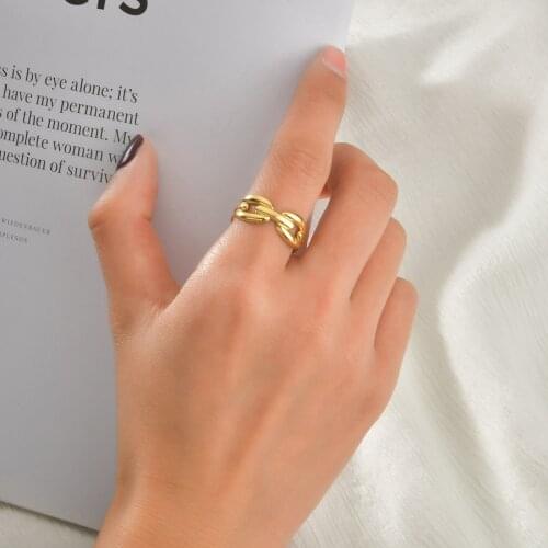 Acheerup Fashion Simple Stainless Steel Open Ring For Women Girl Trendy14k Gold Hollow Flower Oval Rings Birthday Jewelry Gifts