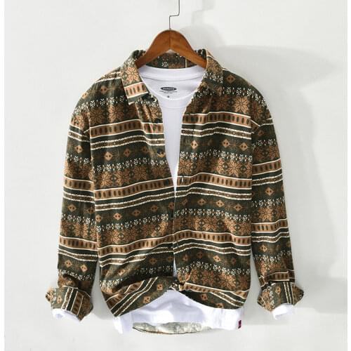 Spring Summer New Men Digital Printed Cotton Shirt Japanese Long-Sleeved Retro Tops Casual Comfort Slim Fit Fashion Streetwear