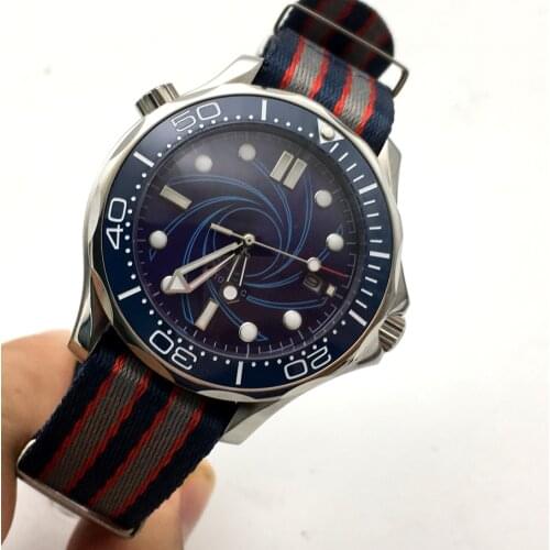 Watch blue aseptic dial hippocampus 300 series automatic mechanical watch mens watch nylon casual strap